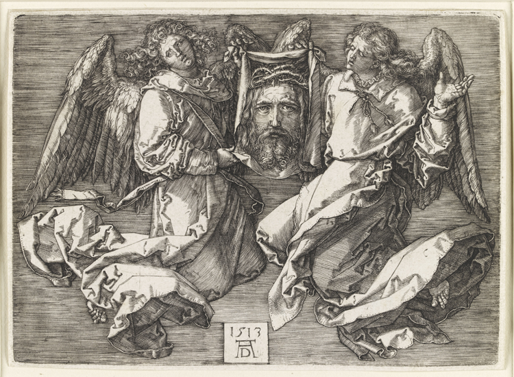 Albrecht Dürer, Il velo della Veronica sorretto da due angeli(1513), incisione (Alinari).